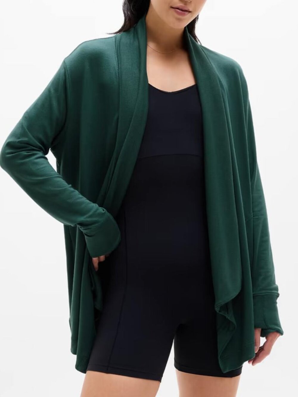 Athleta Pranayama Restore Wrap Pine Green open cardigan stretch modal yoga XS
